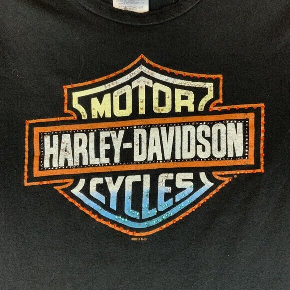 Daytona Beach Harley-Davidson Womens T-Shirt Medium Black Cap Sleeves Bling Logo - Picture 2 of 6